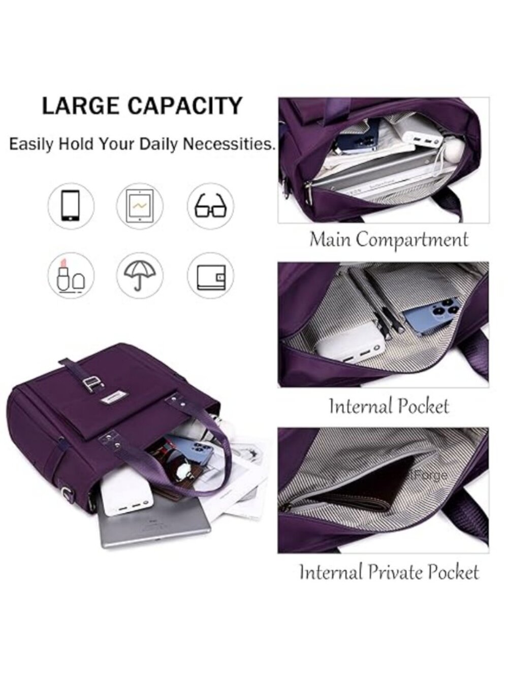 Waterproof Nylon Tote Purse with 10 Pockets, Crossbody Shoulder Bag for Women